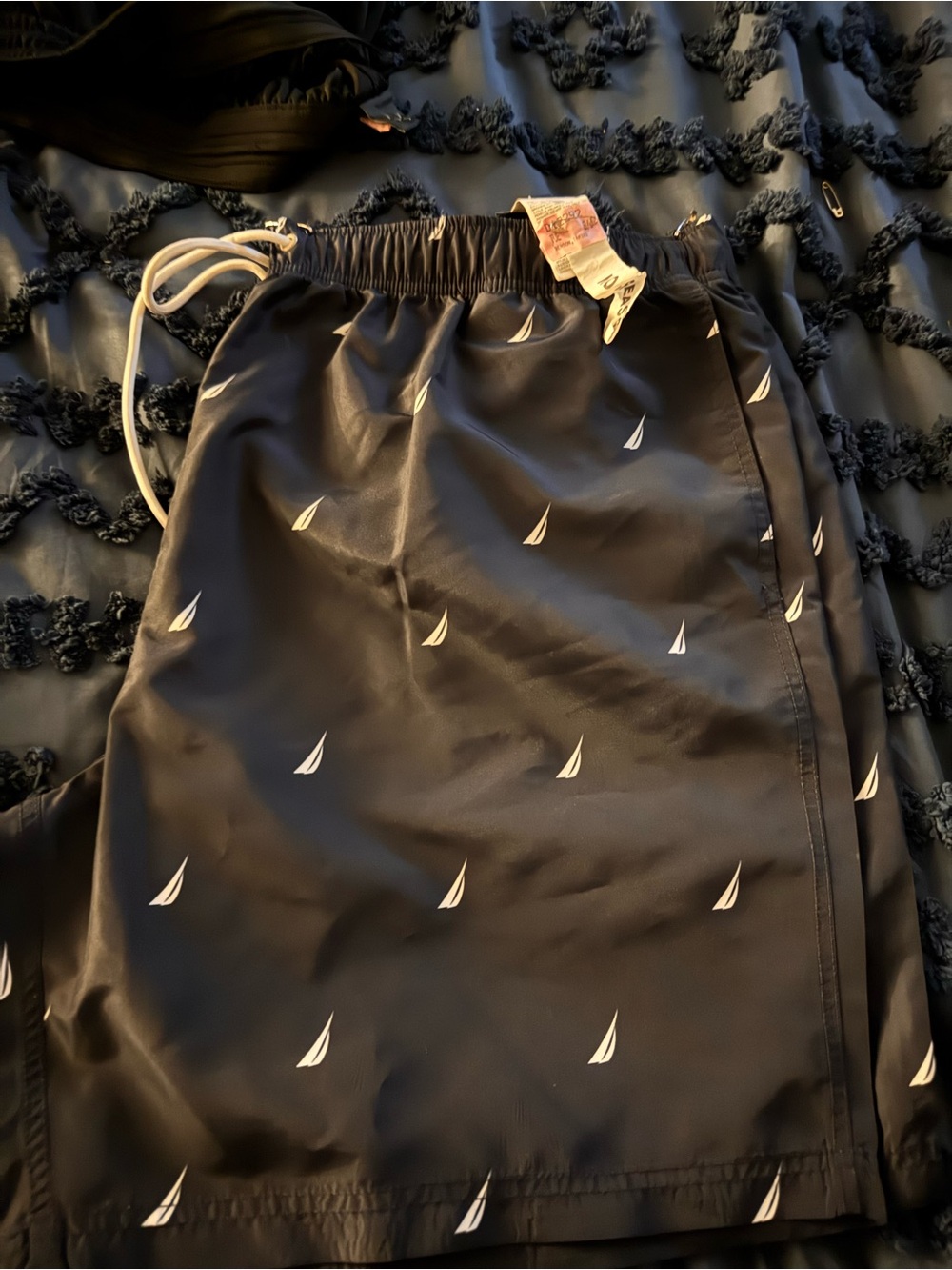 Nautica Black Swim Shorts with White Sailboat Motif
